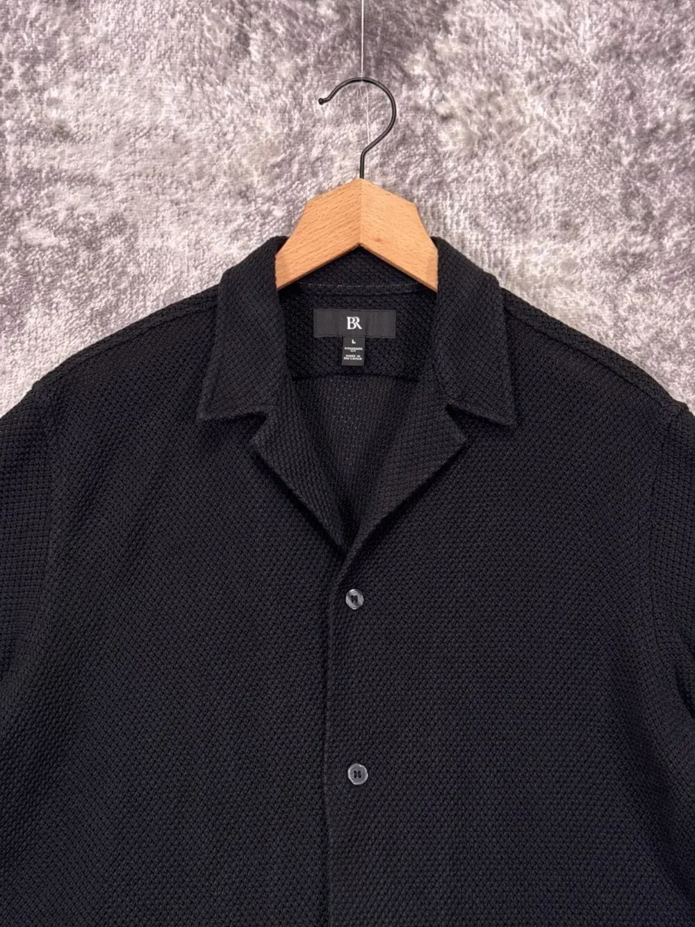 Banana Republic Shirt Large Mens Black Cotton Pique Cuban Camp Collar Resort